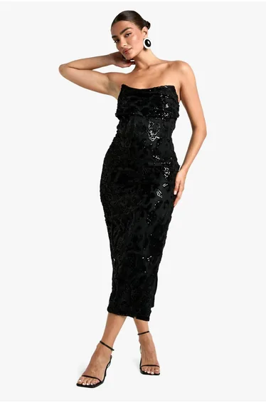 Structured Corset Lace Demask Midaxi Dress