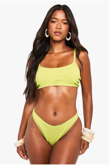 Swimwear Essentials Crinkle V Front Bikini Bottoms - olive