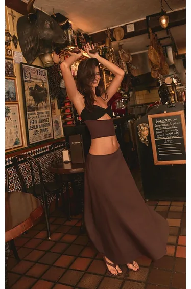 Chocolate Cotton Circle Maxi Skirt