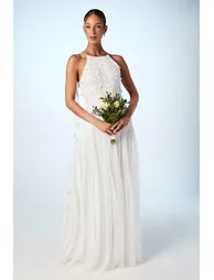 Floral Embellished Tulle Wedding Dress