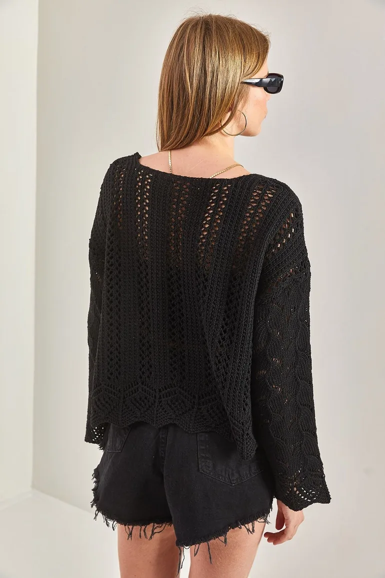 Women's Openwork Patterned Knitwear Blouse - 2