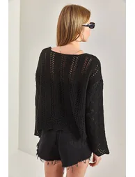 Women's Openwork Patterned Knitwear Blouse - 2