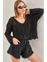 Women's Openwork Patterned Knitwear Blouse - 1