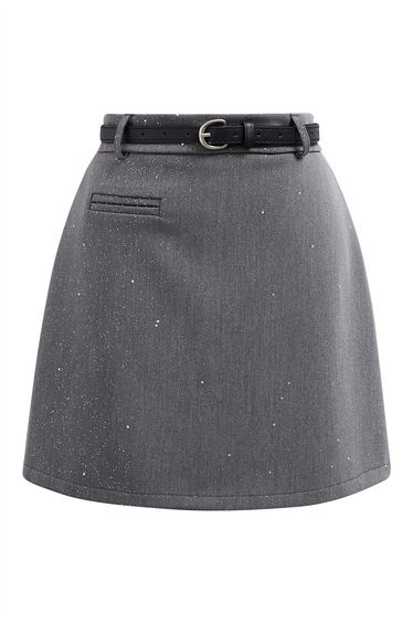 Starry Night Belted Mini Bud Skirt in Grey