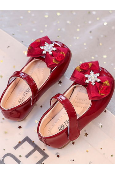 Girls Bow and Rhinestone Mary Jane Shoes
