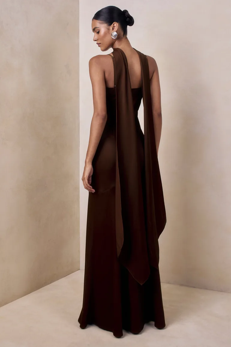 brown satin dress with scarf ASOS Design - Maxi Dress - Women - Polyester - 14 US
