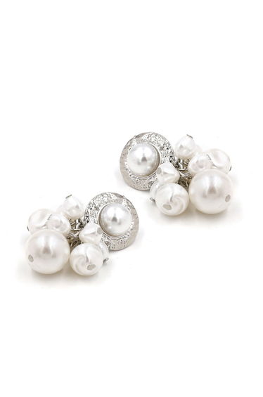 Textured Circle Baroque Pearls Drop Earrings in Silver
