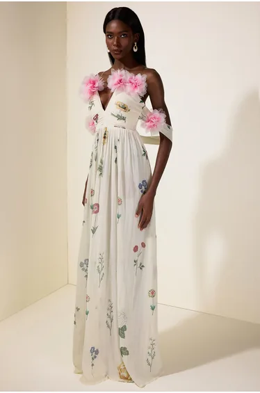 Chiffon Floral Off-Shoulder Maxi Dress