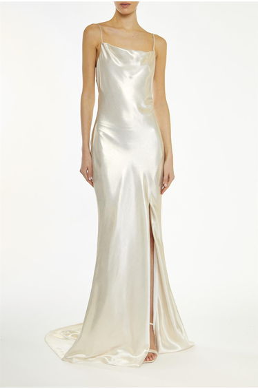 Pippa White-Metallic Cowl-Neck Slip Dress