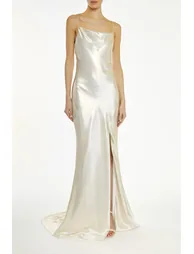Pippa White-Metallic Cowl-Neck Slip Dress
