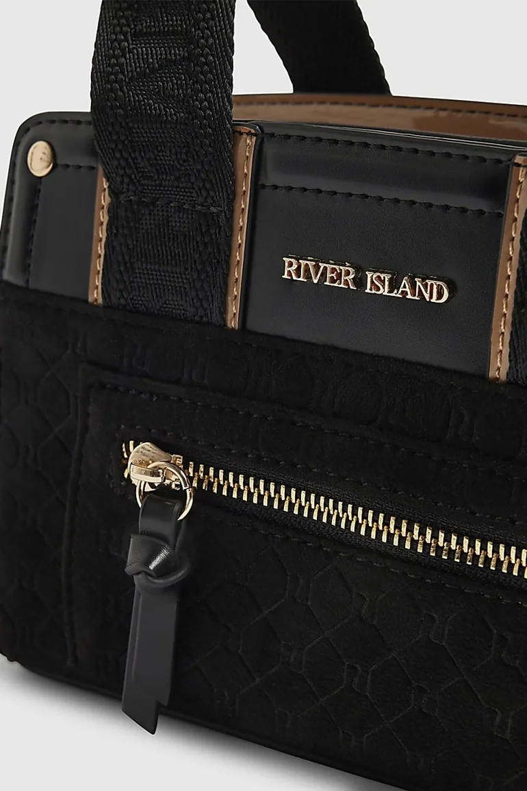 Black Webbing Handle Tote Crossbody Bag - 3