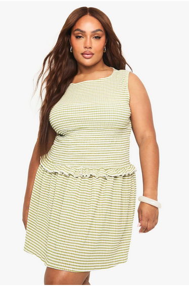 Plus Shirred Waist Gingham Mini Skater