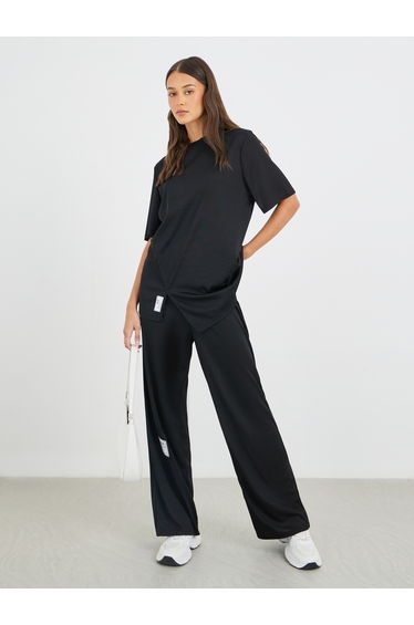 Solid Oversized Top and Wide Leg Joggers Co-Ords