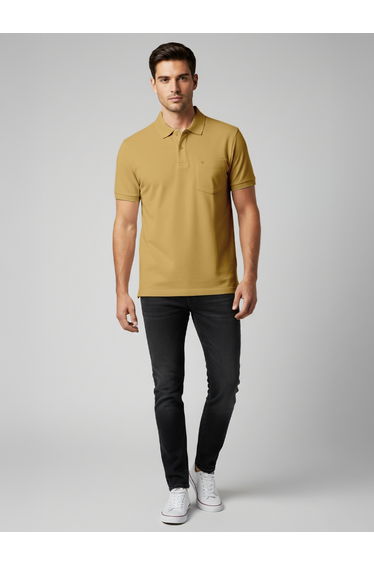 Men Yellow Cotton Polo with Pocket