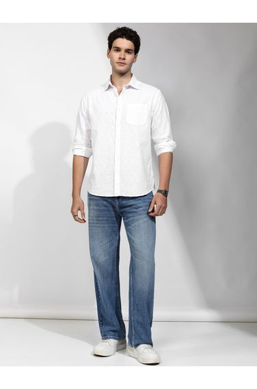 Textured Regular Fit Collared Shirt with Pocket
