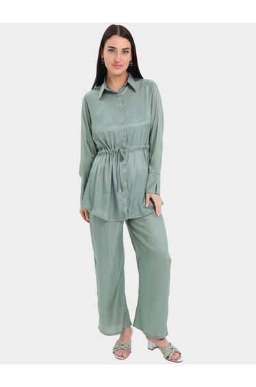 Green Waist Drawstring Shirt and Pants Trousers Set