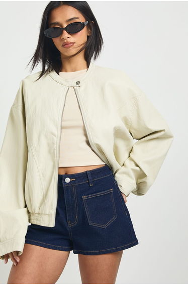 Petite Front Pocket Detail Mini Short - indigo
