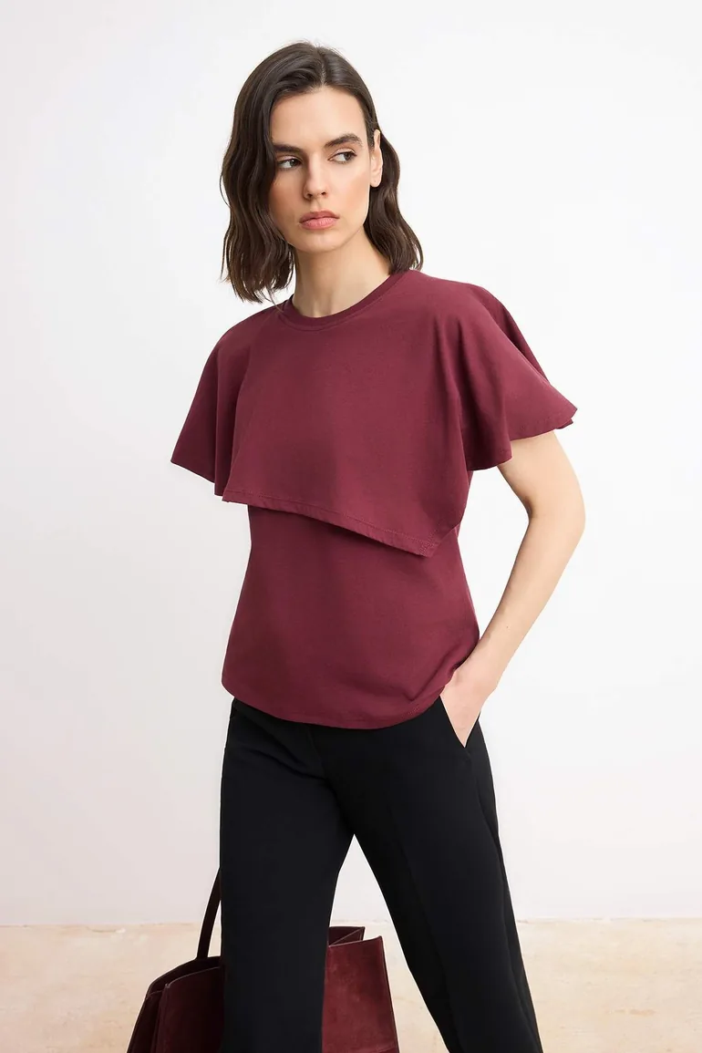 Bordo Regular/Normal Fit Short Sleeve Tok 100% Cotton Knitted T-Shirt