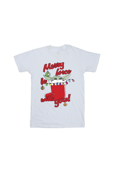 Star Wars Mandalorian Boys Merry Force Be With You Cotton T-Shirt - White