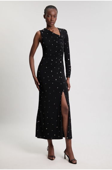 Premium Slinky Crepe Embellished Cut Out Maxi Dress