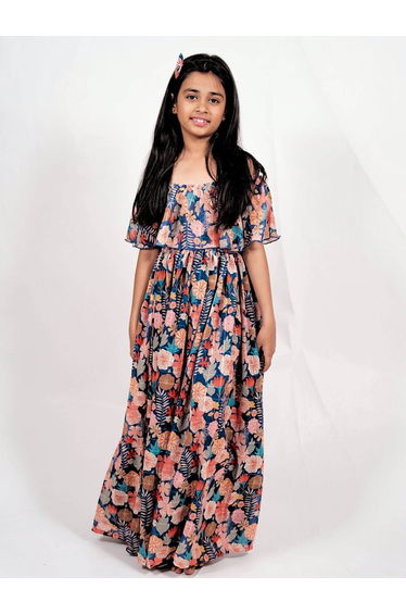Printed A-Line Off Shoulder Maxi Dress
