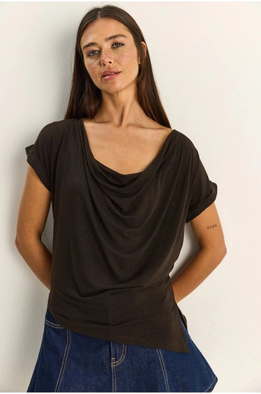 LUCCI Cowl Neck Drape Blouse