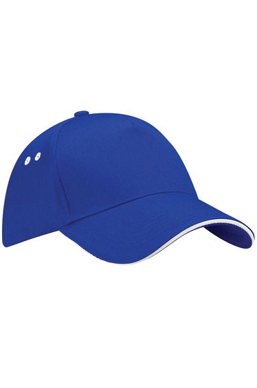 Beechfield Unisex Ultimate 5 Panel Contrast Baseball Cap With Sandwich Peak / Headwear (Pack of 2) - Bright Royal/White