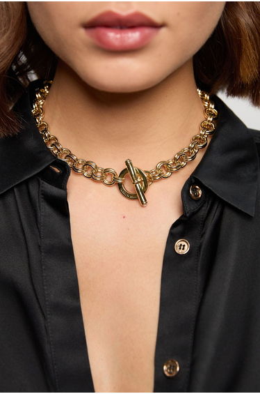 Crystal Bar & Hoop Chain Necklace