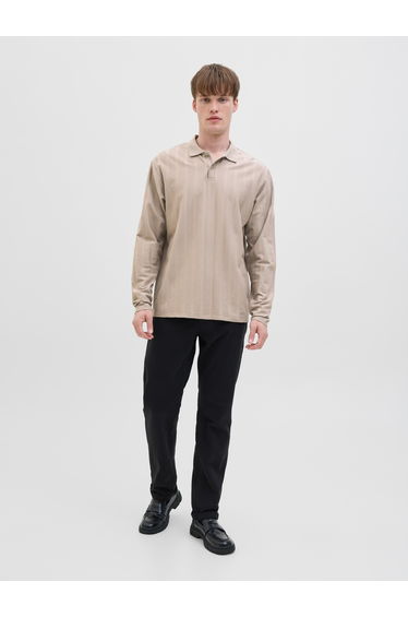 Beige Long Sleeve Knitted Polo