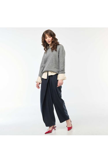 Chunky Knit Crew Neck Sweater GREY
