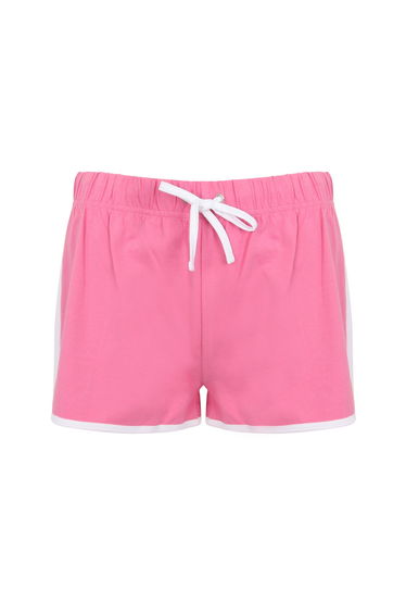 Skinni Fit Womens/Ladies Retro Shorts - Bright Pink/White