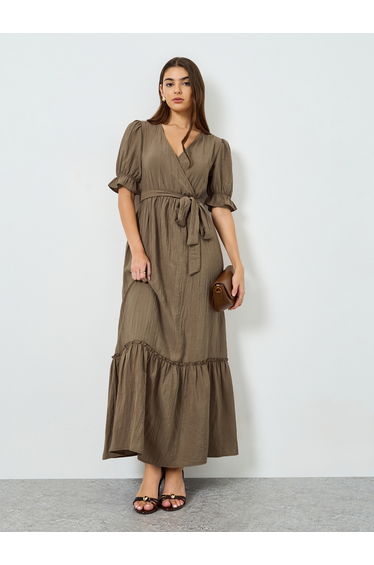 Women Brown Textured Tiered Maxi Dress