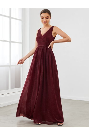 ever STERLING|Double V Neck Floor Length Sparkly Evening Dresses for Party