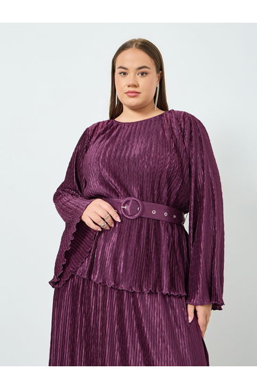 Plus Size Plisse Belted Top
