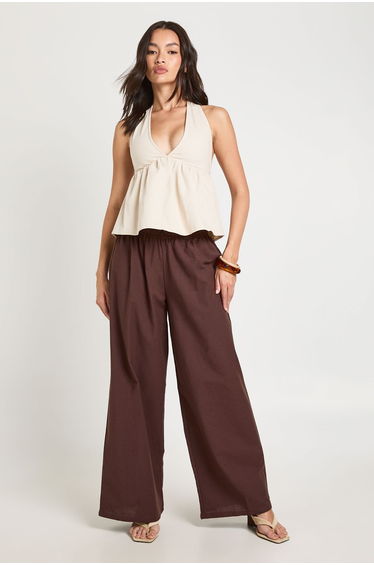 Chambray Halterneck Swing Top - ecru