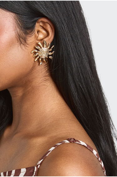 Embossed Sun Stud Earrings - gold
