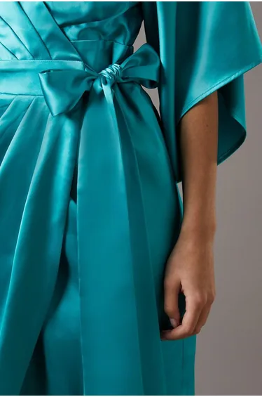 Satin Pleat Front Midi Dress