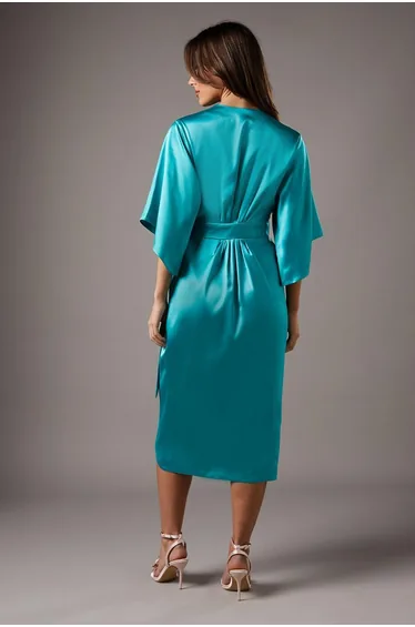 Satin Pleat Front Midi Dress