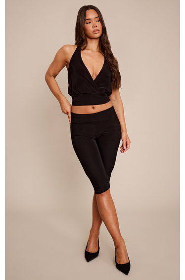 Black Slinky Plunge Halterneck Top