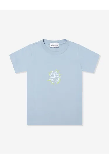 Stone Island Boys Compass Logo Print T-Shirt in Blue