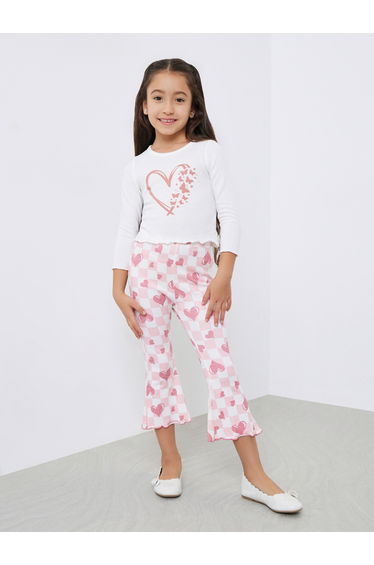 Girls Heart Graphic T-Shirt and Flared Leggings Set