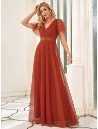 Women's Pretty V-Neck A-Line Floor-Length Evening Dresses - 6