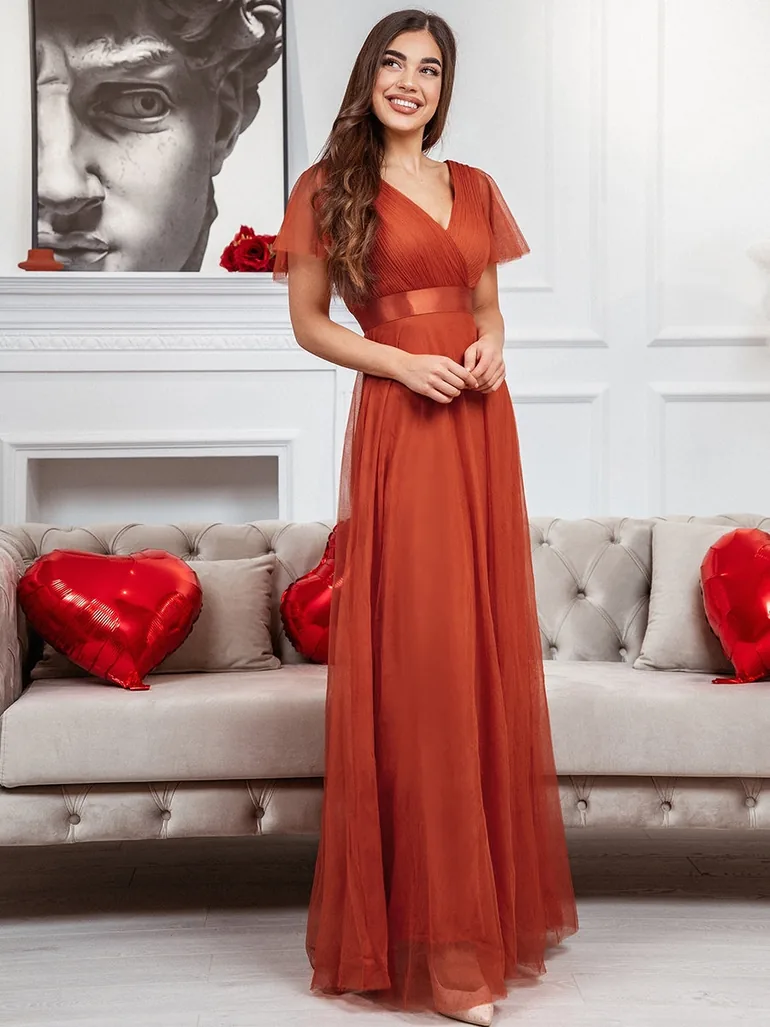 Women's Pretty V-Neck A-Line Floor-Length Evening Dresses - 1