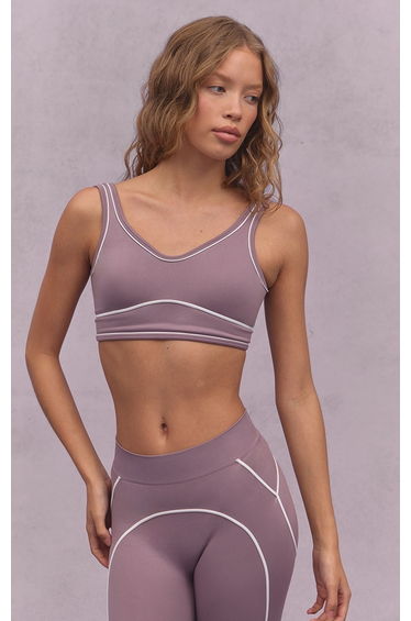 Mauve Seamless Contrast Detail Sports Bra