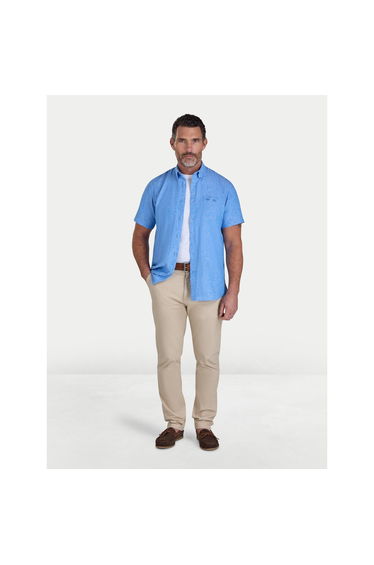 Raging Bull Mens Classic Linen Short-Sleeved Shirt - Electric Blue
