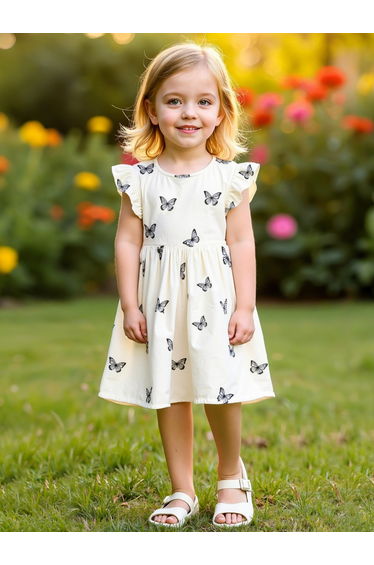 Girls Butterfly Print Sleeveless A-Line Dress