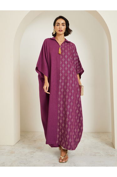 Women Purple Foil Print Tassel Detail Jalabiya