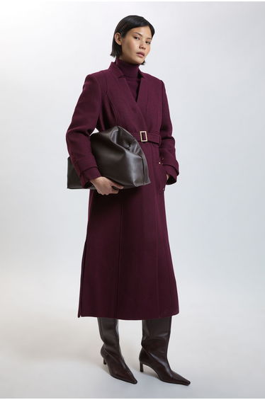 Petite Wool Investment Notch Neck Belted Detail Tailored Maxi Coat