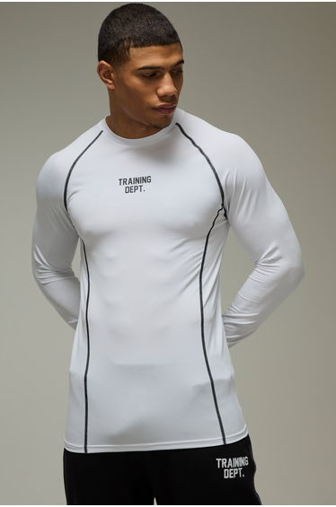 Training Dept Muscle Contrast Stitch Long Sleeve T-Shirt - white