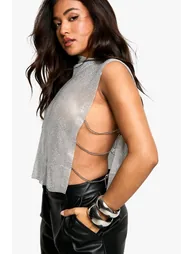 Petite Premium Diamante Chainmail Top - 3